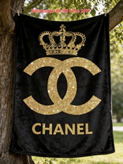 Chanel Gold Crown Flannel Sofa Throw Blanket – Luxury Glitter Logo IMG_6640